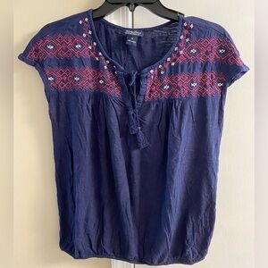 Lucky brand blouse embroidered tassel detail elastic waist sleeveless. Medium